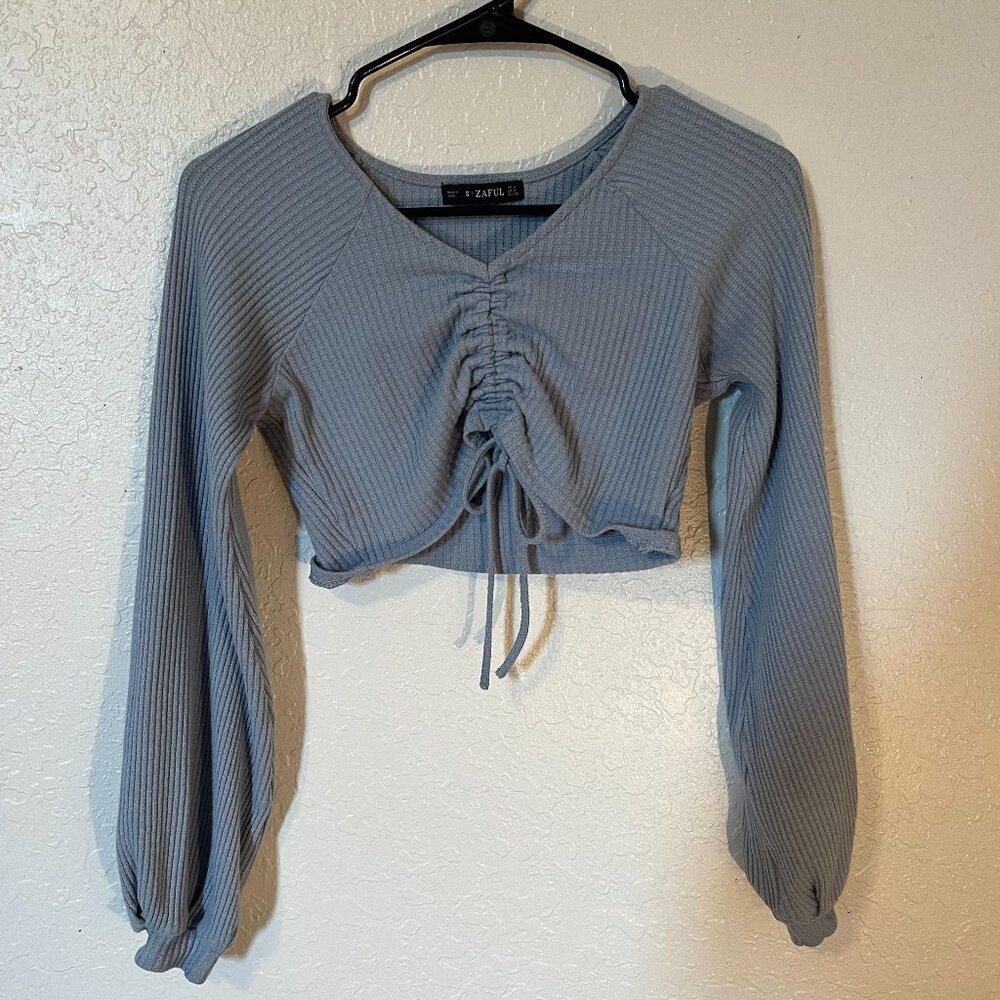 Blue tied cropped sweater Zaful
